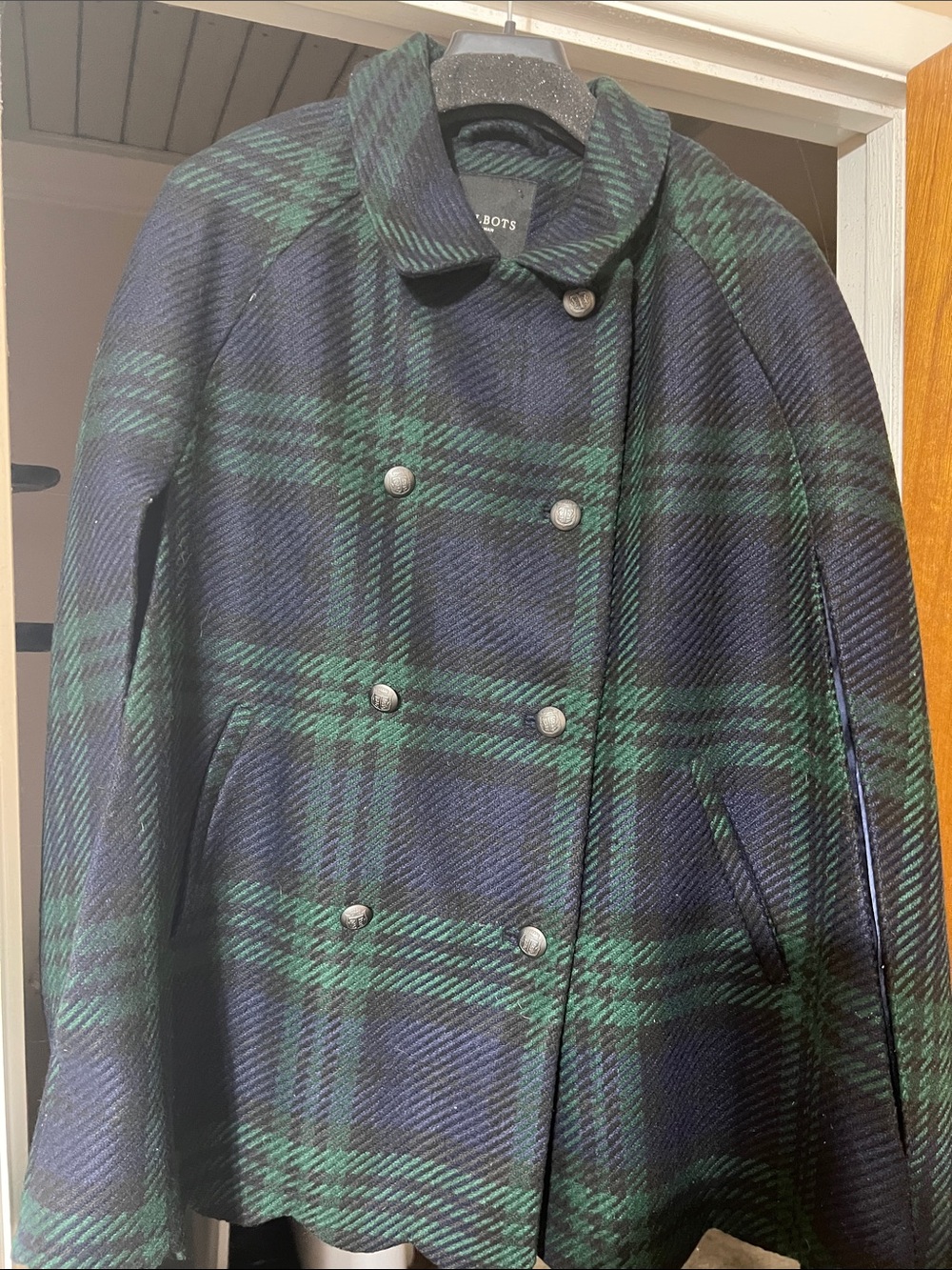 Talbots NWOT Black Watch Plaid Scallop Hem Cape Poncho Coat